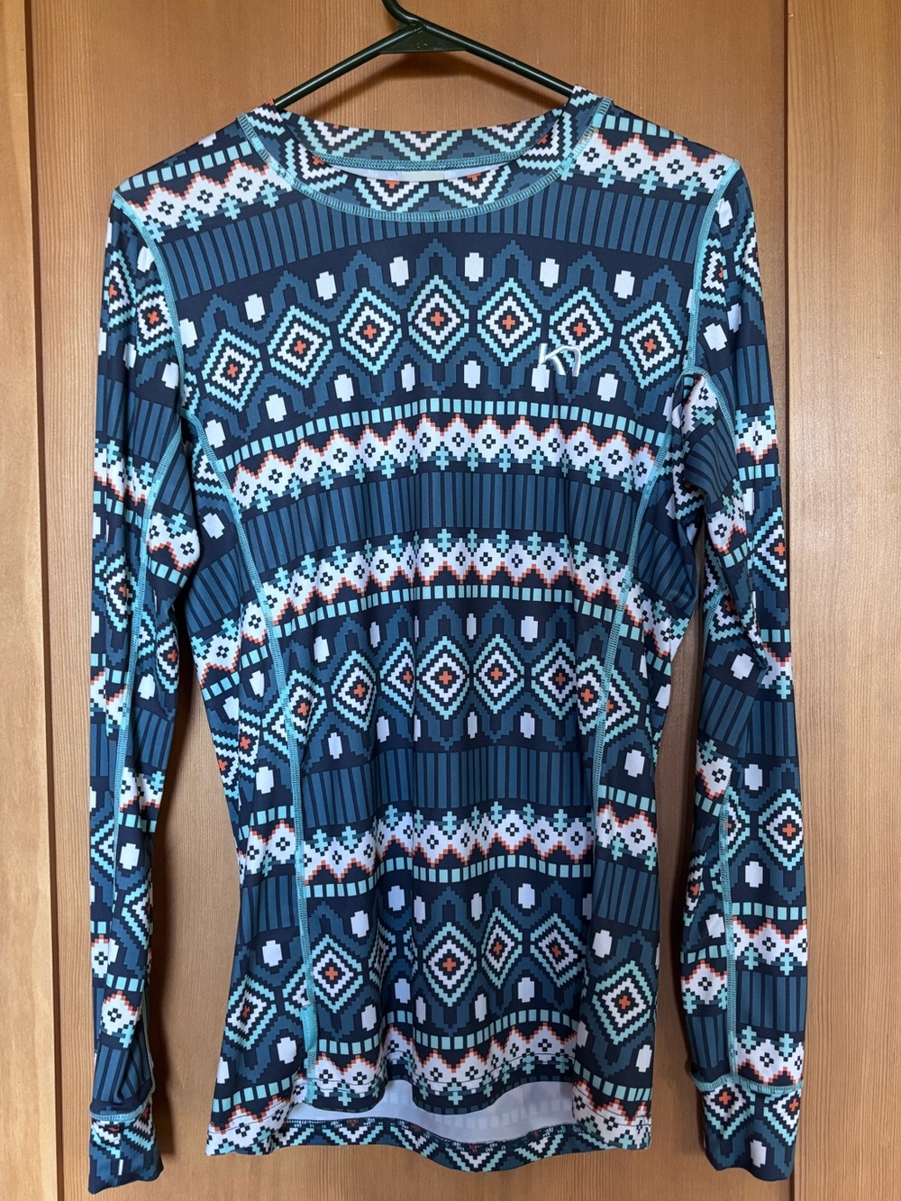 Kari Traa Fantastisk Baselayer Women’s M Top Geometric Pattern Blue•Teal•White